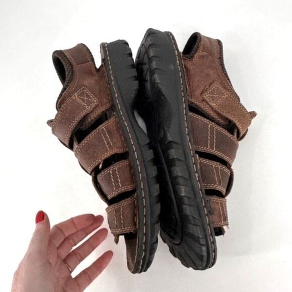 Y2K Faded Glory Mens Leather Chunky Fisherman Sandals Brown Size 10 Vintage - Picture 5 of 8